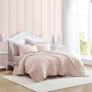 Laura Ashley Hailee Solid Pink Microfiber Quilt Set