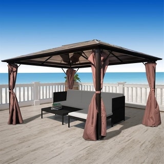 Gazebo with Curtain, 13' x 10' Sun Shade Shelter Outdoor Dinner BBQ