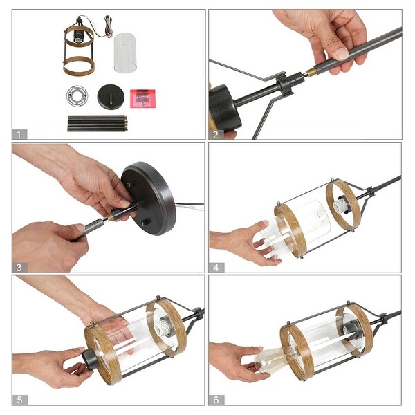 Modern Farmhouse 1-Light Glass Pendant Cylinder Mini Island Light for Dining Room - Brown - D6.5" x H12"