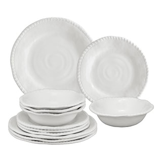 UPware 12-Piece Rope Melamine Dinnerware Set, White