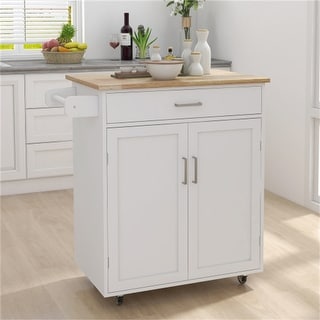 32.68"Kitchen Island With Towel Rack&Rubber Wood Table Top,White - 32.68 X 17.72 X 36.02inch