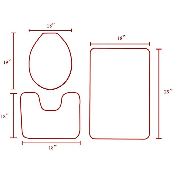 Bath Set 3 Piece Anti-Slip Sage Green Patchwork Bathroom Mat, Large Contour Mat & Toilet Seat Lid Cover