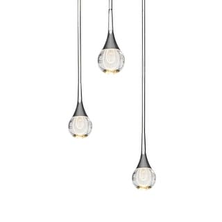3-Light Polished Nickel/Brushed Brass LED Cluster Pendant Light with K9 Crystal