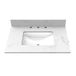 Winette 31" x 22" Engineer Marble Bathroom Vanity Top in Cararra White with White Rectangular Cermic Sink