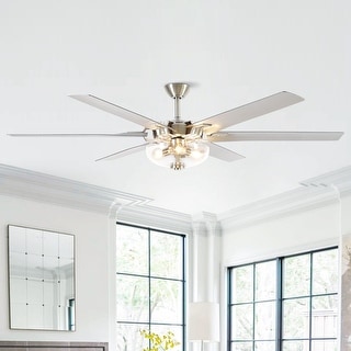 70-inch Brushed Nickel 6-Blade Seed Glass Ceiling Fan with Remote