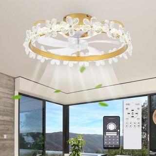 Cusp Barn 22-In Low Profile Ceiling Fan with Lights and Smart APP Control, Modern Crystal Flush Mount Ceiling Fans for Kids Room