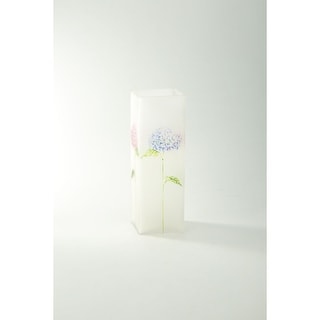 11" Clear Floral Printed Square Flower Hand Blown Glass Vase