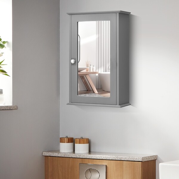 Costway Bathroom Wall Cabinet Single Mirror Door Cupboard Storage