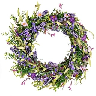 Vickerman 24" Artificial Purple Lilac Wild Flower Wreath.