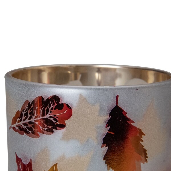 5" Matte White and Gold Autumn Leaves Flameless Glass Candle Holder