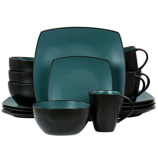 Gibson Elite Soho Lounge 16pc Square Stoneware Dinnerware Set in Teal