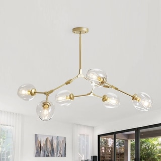 Adjustable Chandelier Pendant Gold Chandelier with Clear Glass Shades