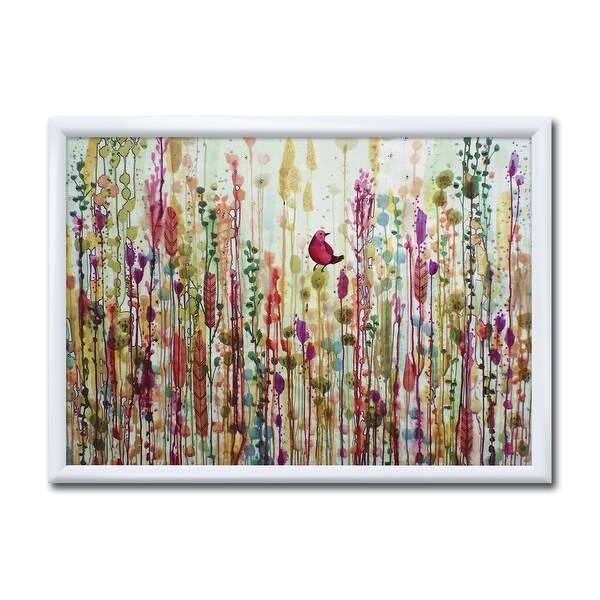 Designart "Red Bird In Color Meadow" Cottage Framed Art Print