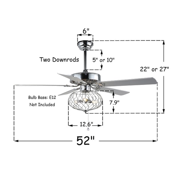 3-Speed Modern Industrial Metal Caged Ceiling Fan with Remote Control and Light Kit, Silvery