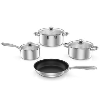 Costway 7-Piece Stainless Steel Cookware Set Pots and Nonstick Pan Set - 17.5'' x 9.5'' x 2'' (L x W x H)