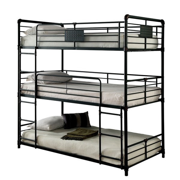 Gorz Industrial Black Twin Metal Slatted Triple Bunk Bed by Furniture of America