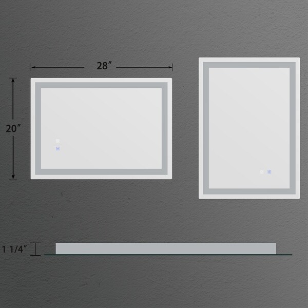 Wall-Mounted Frameless LED Lighted Vanity Mirror, Defogger, Dimmable, IP44 Waterproof, Vertical or Horizontal