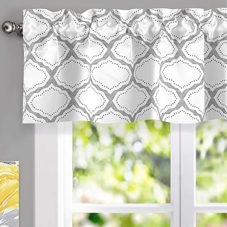 DriftAway Geo Trellis Window Curtain Valance Rod Pocket 52 Inch by 14 Inch Plus 2 Inch Header Gray - 52" width x 14 " length