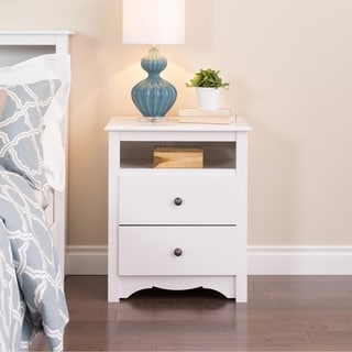 Prepac Monterey 2 Drawer Nightstand with Open Shelf, Bedside Table, Bedroom Furniture, End Table with Shelf