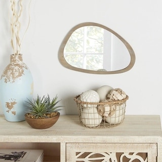 Natural Wood Framed Irregular Shaped Wall Accent Mirror
