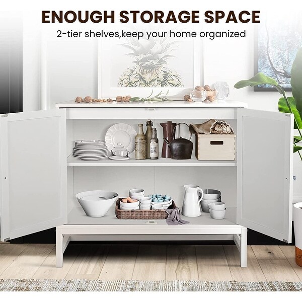 Eureka Accent Storage Cabinet, Boho Farmhouse Rattan Sideboard Buffet with Doors and Shelves, Wooden Cupboard Console Table