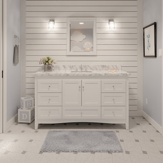 KitchenBathCollection Abbey 60" Single Bathroom Vanity with Carrara Marble Top