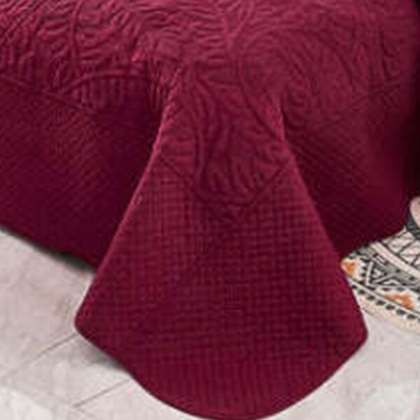 3pcs 100% Cotton Bedspread Set Coverlet Lightweight Quilt King Wine