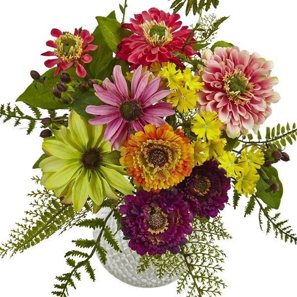 15" Mixed Flower Artificial Floral Arrangement in Vase - Multi