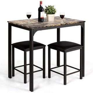 Costway 3 PCS Counter Height Dining Set Faux Marble Table 2 Chairs