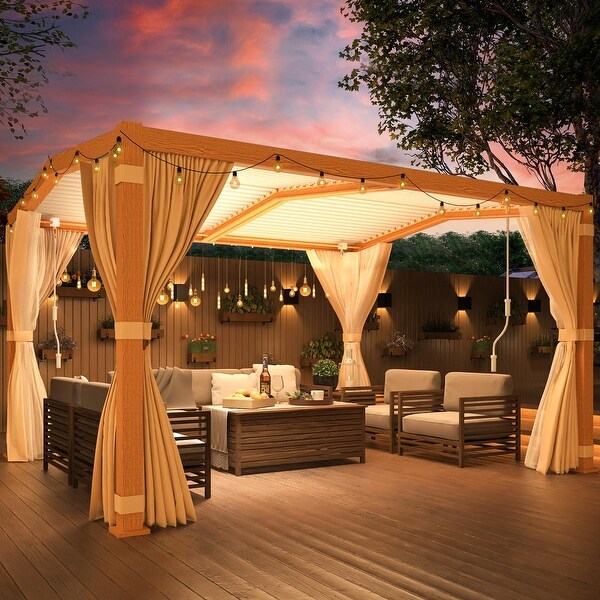 Outdoor Louvered Pergola with Adjustable Aluminum Rainproof Roof