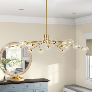 Signorelli Black/ Brass Sputnik Branch Atomic Cluster Bubble Chandelier with Clear Glass Globe Bubble for Living/Dining Room