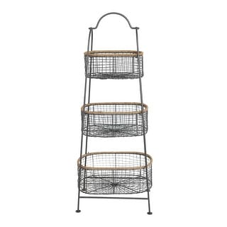Metal & Rattan 3-Tier Stand with Removable Baskets