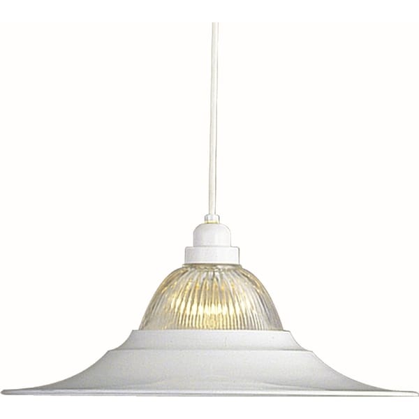 Volume Lighting Roth 1-Light White Pendant Clear Ribbed Glass Bowl