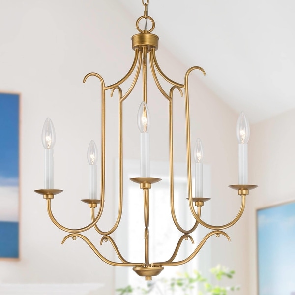 Mid-century Modern 5-Light French Country Candle Chandelier Vintage Dining Room Pendant Lighting