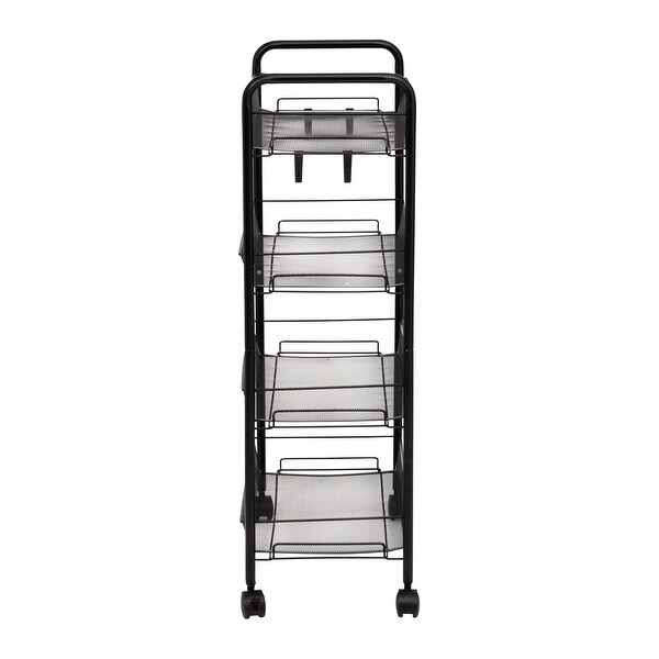 Black 4-Tier Metal Rolling Cart with Trays