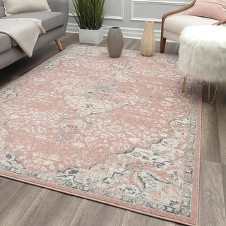Oleander Vintage Transitional Pink Medallion Rug