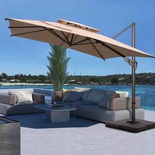 360-Degree Rotation Cantilever Double-pull Umbrella 10ft Square Patio Offset Aluminum Umbrella with Base