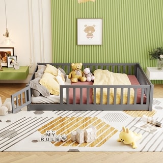 Modern Floor Platform Bed with Fence and Door