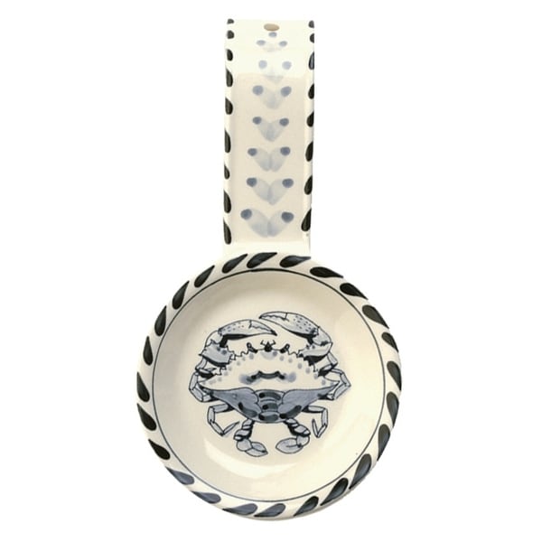 Blue Crab Kitchen Stove or Counter Spoon Rest Stoneware - Blue,Cream