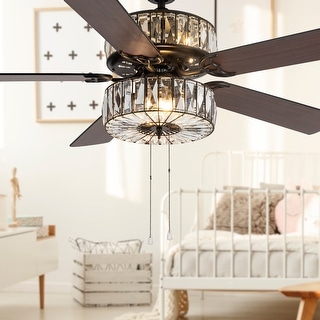 Silver Orchid Crystalline Caged Crystal Ceiling Fan - 52"L x 52"W x 18"H - 52"L x 52"W x 18"H