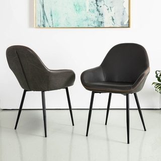 Glitzhome Mid-Century Modern Leatherette Stitched Accent Armchair Dining Chair (Set of 2)