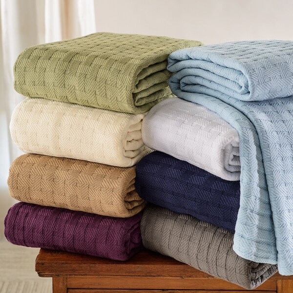 Basketweave Thin Cotton Cozy Bed Blanket King Ivory