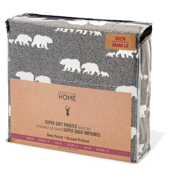 Printed 4 Piece King Bear Family Sheet Set