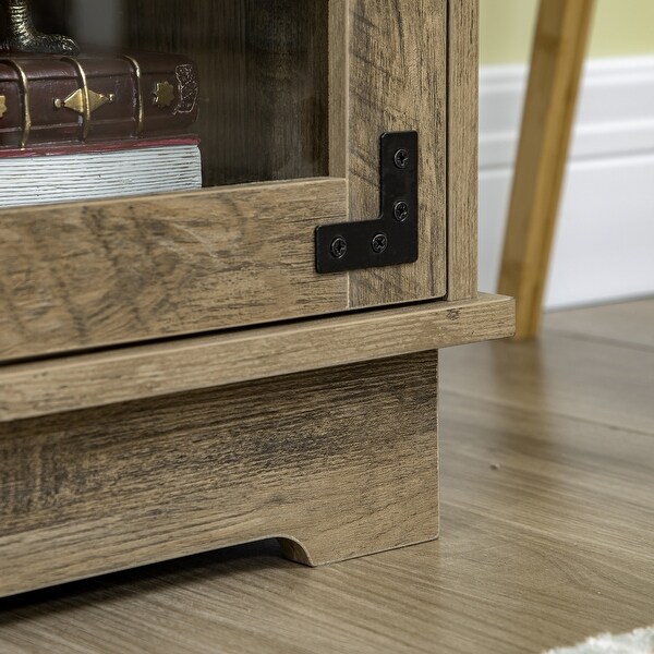 HOMCOM Farmhouse Style Buffet Cabinet, Glass Door Sideboard, Kitchen Storage Cabinet, Coffee Bar for Living Room