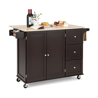 Gymax Drop-Leaf Kitchen Island Trolley Cart Wood Storage Cabinet w/