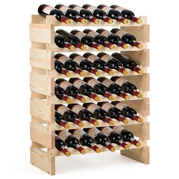 6 Tier Stackable Wooden Wine Rack Modular Wine Display Shelves