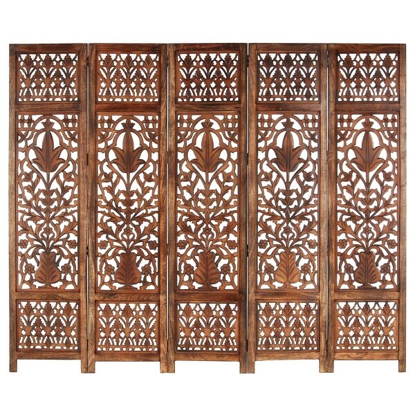 vidaXL Hand Carved 5-Panel Room Divider Brown78.7"x65"Solid Mango Wood