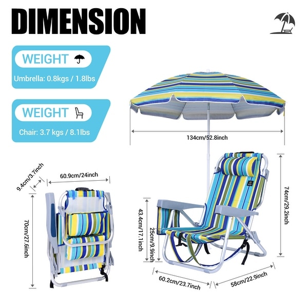 Beach Chair, Beach Chair and Umbrella Backpack Beach Chair w/ Umbrella & Cooler