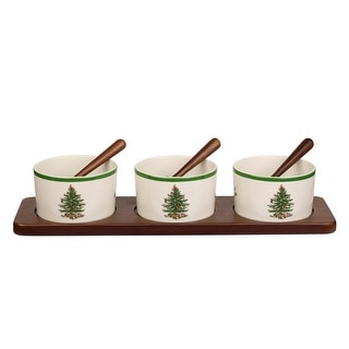 Spode Christmas Tree 7 Piece Condiment Bowl Set - 15" Tray/ Bowl: 2x4" 9 oz.