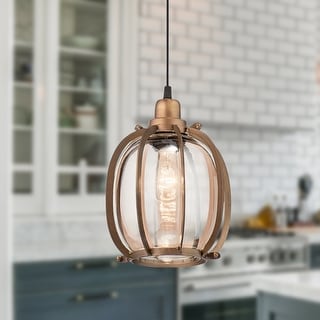 Brighton River of Goods Brushed Brass Oval Pendant Light with Clear Glass Shade - 7.5" x 7.5" x 11/70"